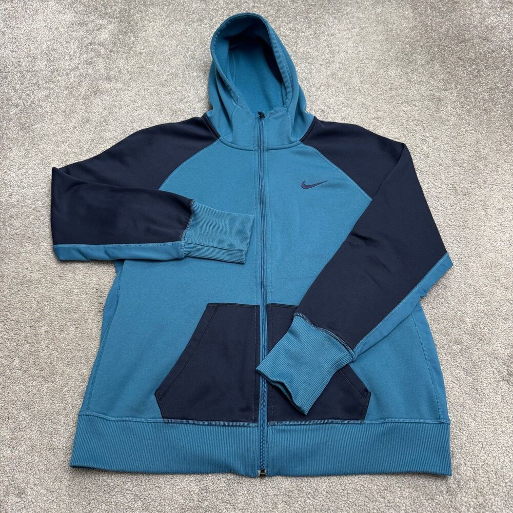 Nike Therma Fit Full Zip Hoodie Sweatshirt Womens XL Blue Colorblock Raglan